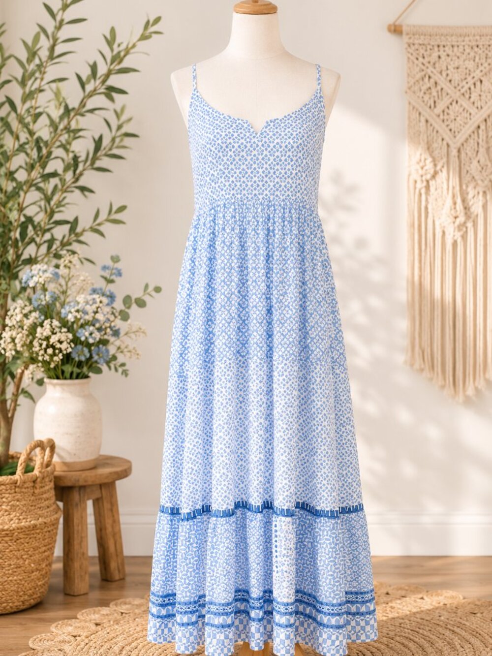 Heidi Klein Women's Blue White Maxi Sundress Size Small Size Small